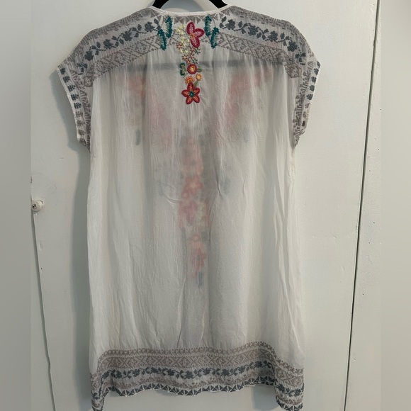 Johnny Was Sheer White Boho Embroidered V-neck Coverup Tunic - Picture 4 of 9